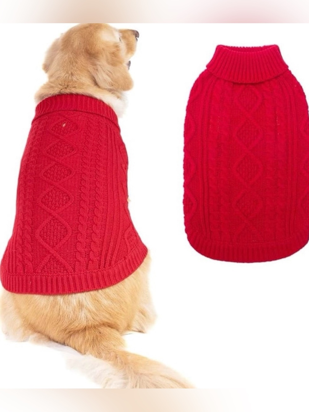 Dog Thermal Red Knitted Turtleneck Pullover Sweater Size Large NEW
